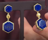 Rarities Sterling Silver Gold Plated Lapis & Citrine Hexagon Drop Earrings